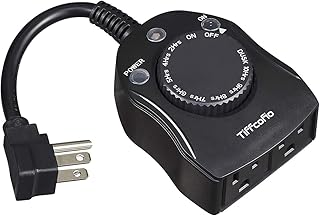 TiFFCOFiO Outdoor Timer Outlet, Dusk to Dawn Light Sensor Timer Weatherproof, 2 Grounded Outlets for Halloween and Christmas Lights, 15A 1/2HP, ETL Listed
