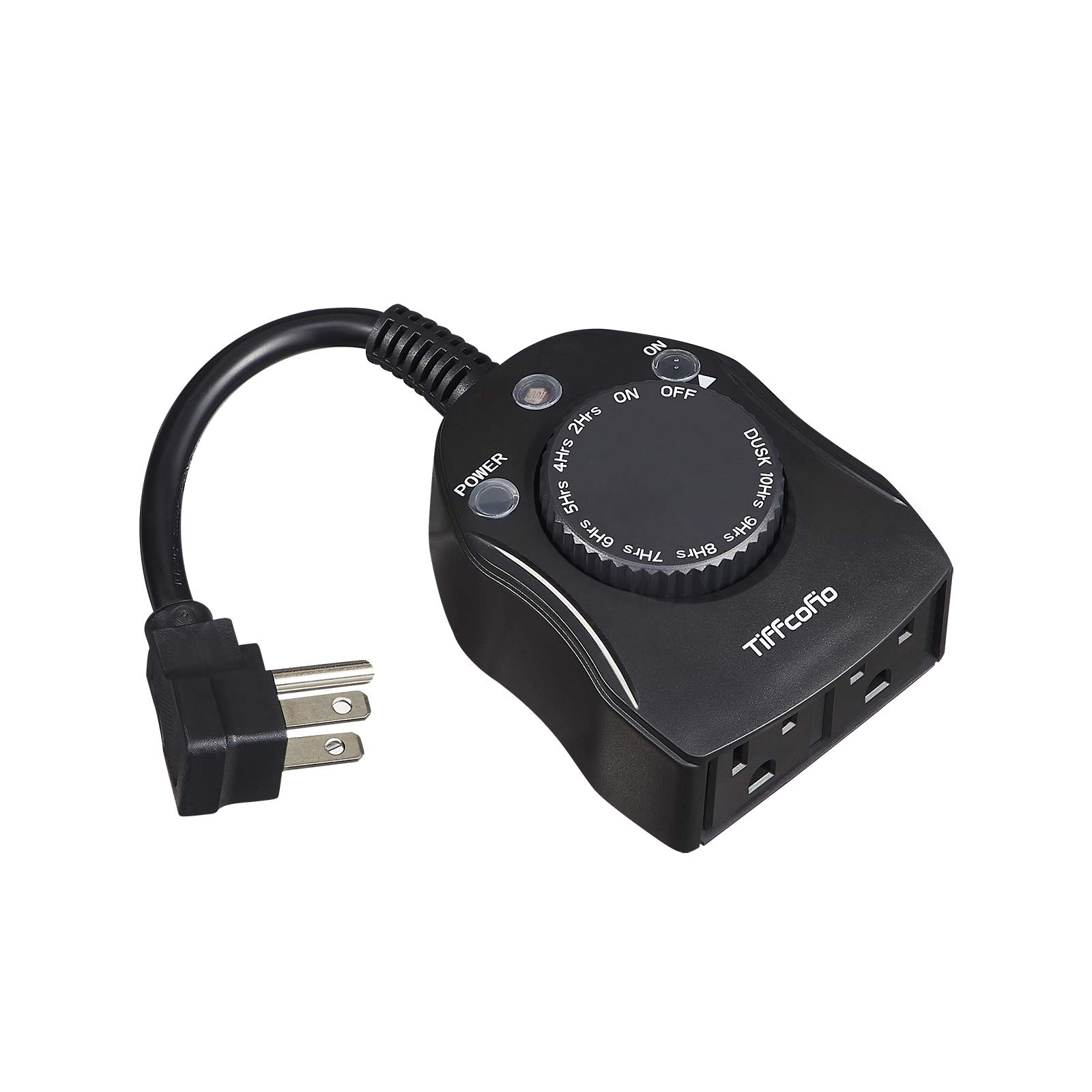 TiFFCOFiO Outdoor Timer Outlet, Dusk to Dawn Light Sensor Timer Weatherproof, 2 