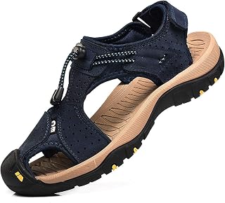 rismart Men's Closed Outdoor Sports Trekking Shoes Leather Sandals