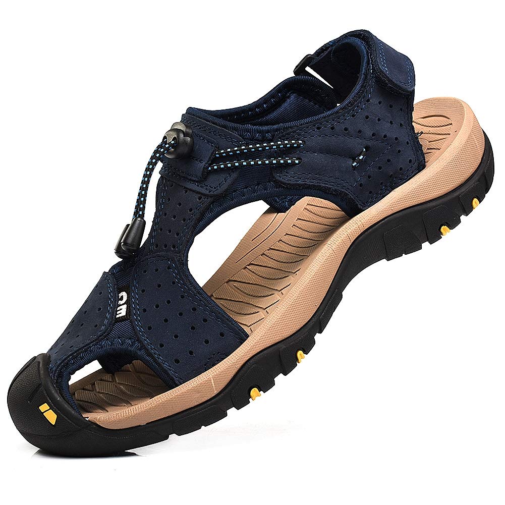 rismart Men's Closed Outdoor Sports Trekking Shoes Leather Sandals