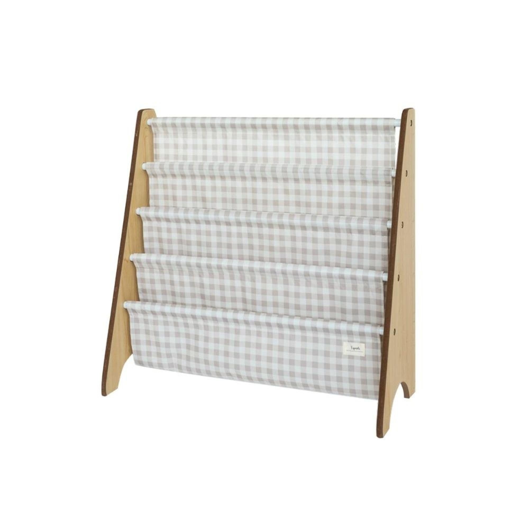 3 Sprouts Kids Bookshelf, 4-Tier Rack, Holds 35 Books, Gingham Beige | 4-tier sl