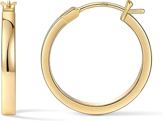 Flat Hoop Earrings for Women, 14K Gold Plated Hoops
