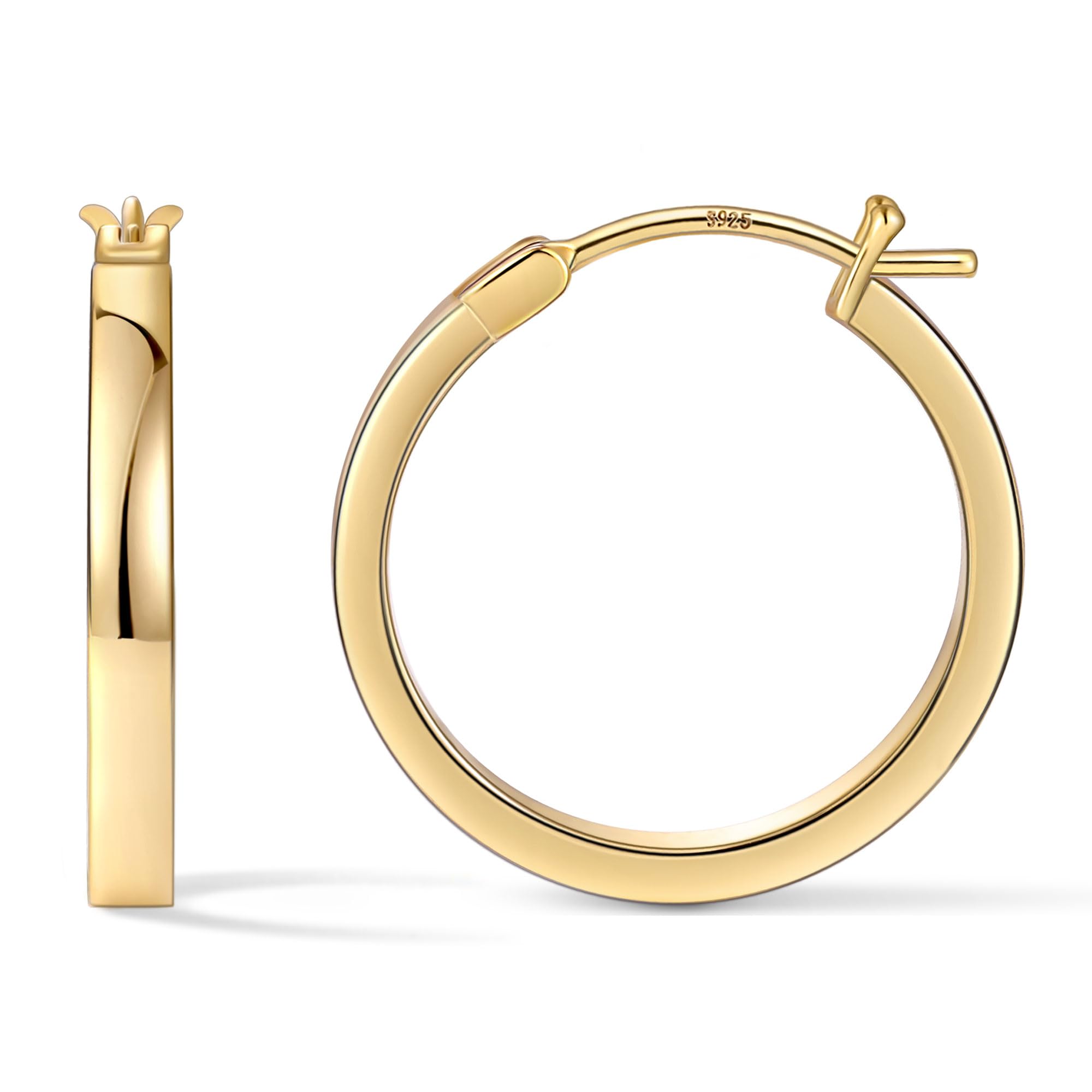 Flat Hoop Earrings for Women, 14K Gold Plated Hoops