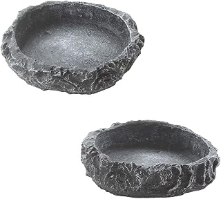 2 Pack Reptile Water Dish Food Bowl Rock Worm Feeder for Leopard Gecko Lizard Spider Scorpion Chameleon