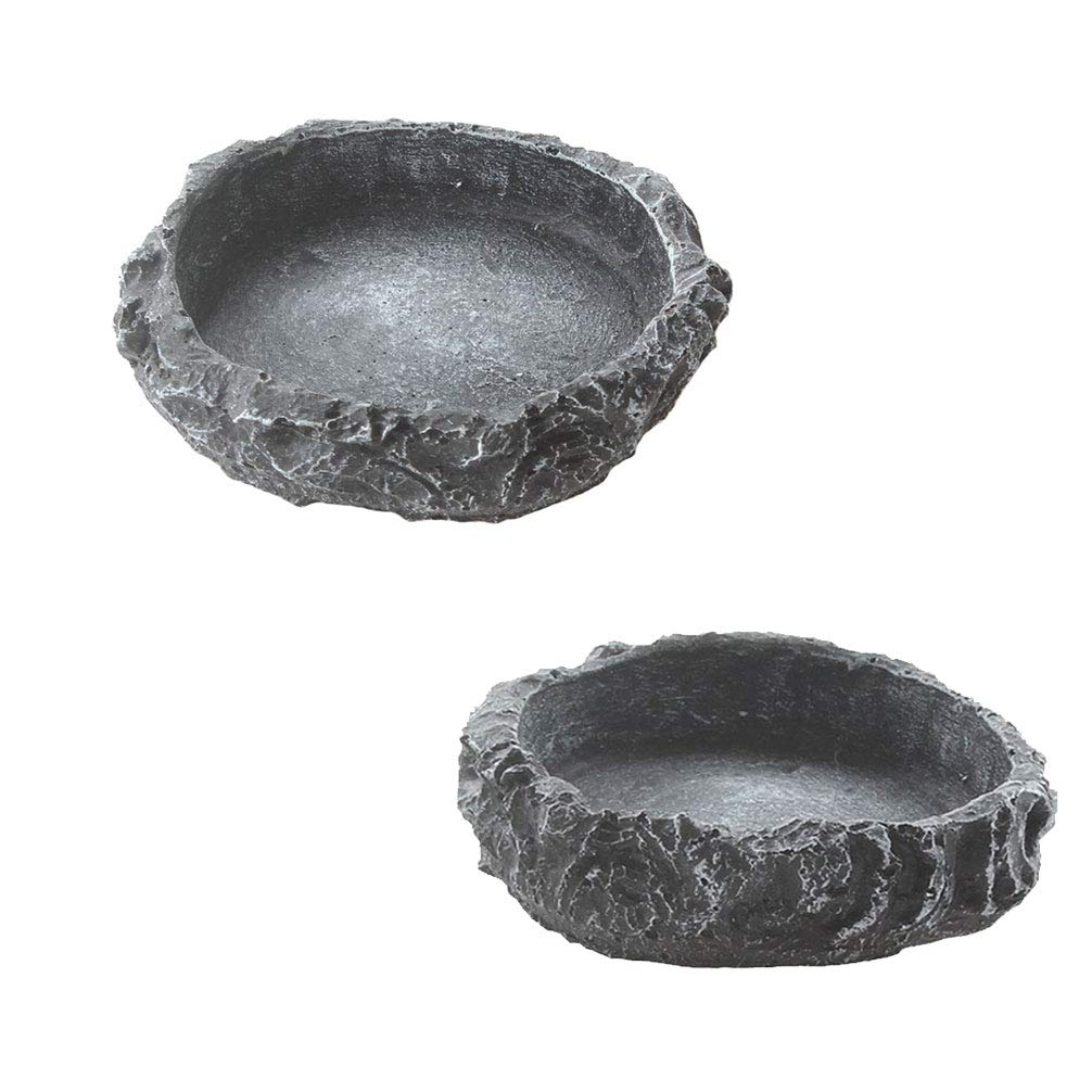2 Pack Reptile Water Dish Food Bowl Rock Worm Feeder for Leopard Gecko Lizard Sp