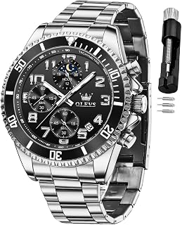 OLEVS Luxury Mens Chronograph Lunar Phase Two Tone Stainless Steel Waterproof Luminous Business Calendar