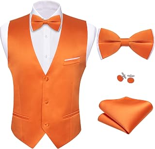 Barry.Wang Men's Formal Business Suit Vest V-Neck Slim Fit Casual Plain Vest Bow Tie Set for Wedding Party Tuxedo