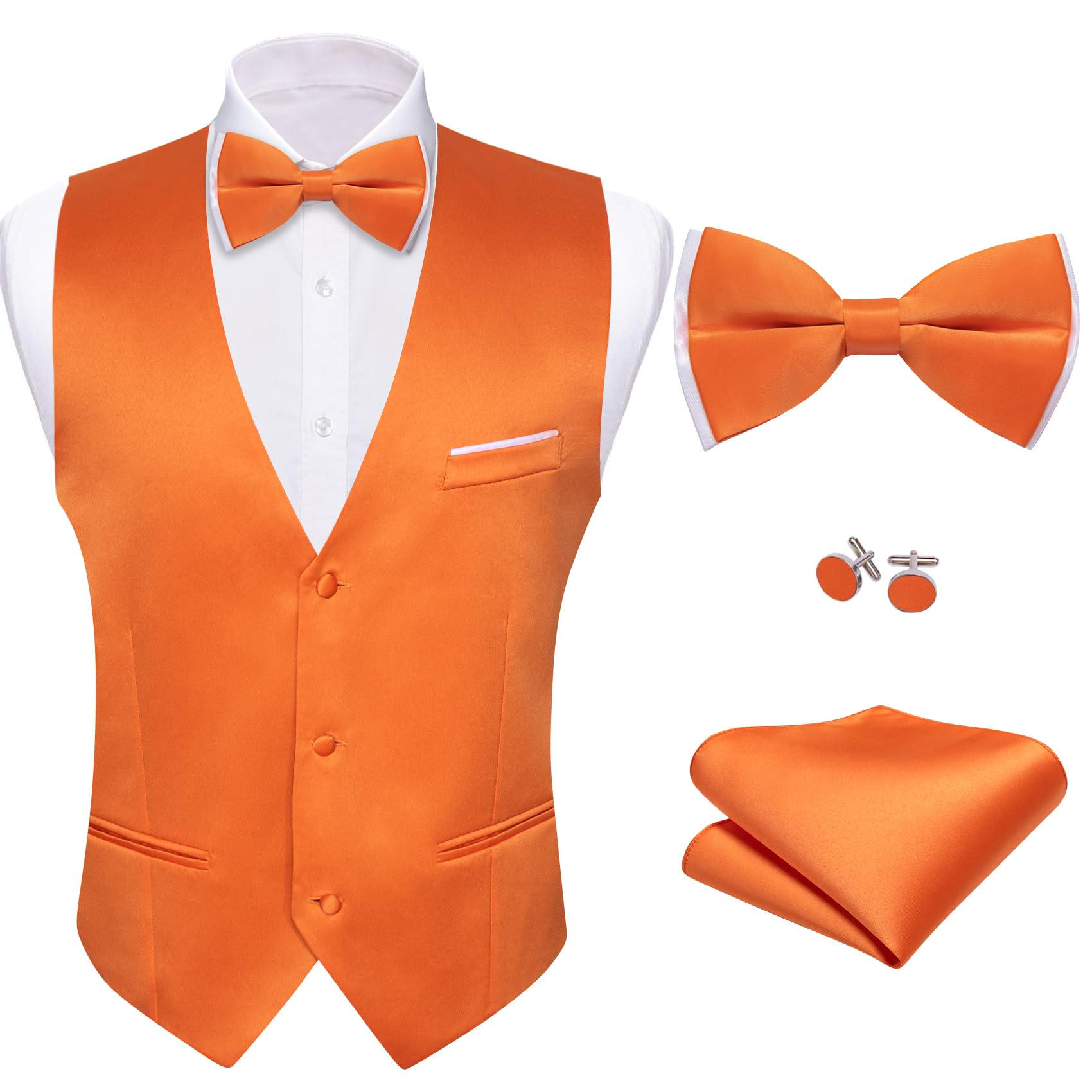 Barry.Wang Men's Formal Business Suit Vest V-Neck Slim Fit Casual Plain Vest Bow