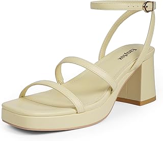 Easyfox Chunky Platform Heels for Women Open Toe Block Heeled Sandals