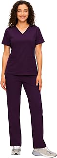 COZYFIT Scrubs for Women - V Neck Top & Cargo Straight Pants 12 Pockets | Water Resistant, Side-Slit Hem, Easy Care, Workday Utility, For Nurses, Clinics, Long Shifts, Daily Medical Uniforms