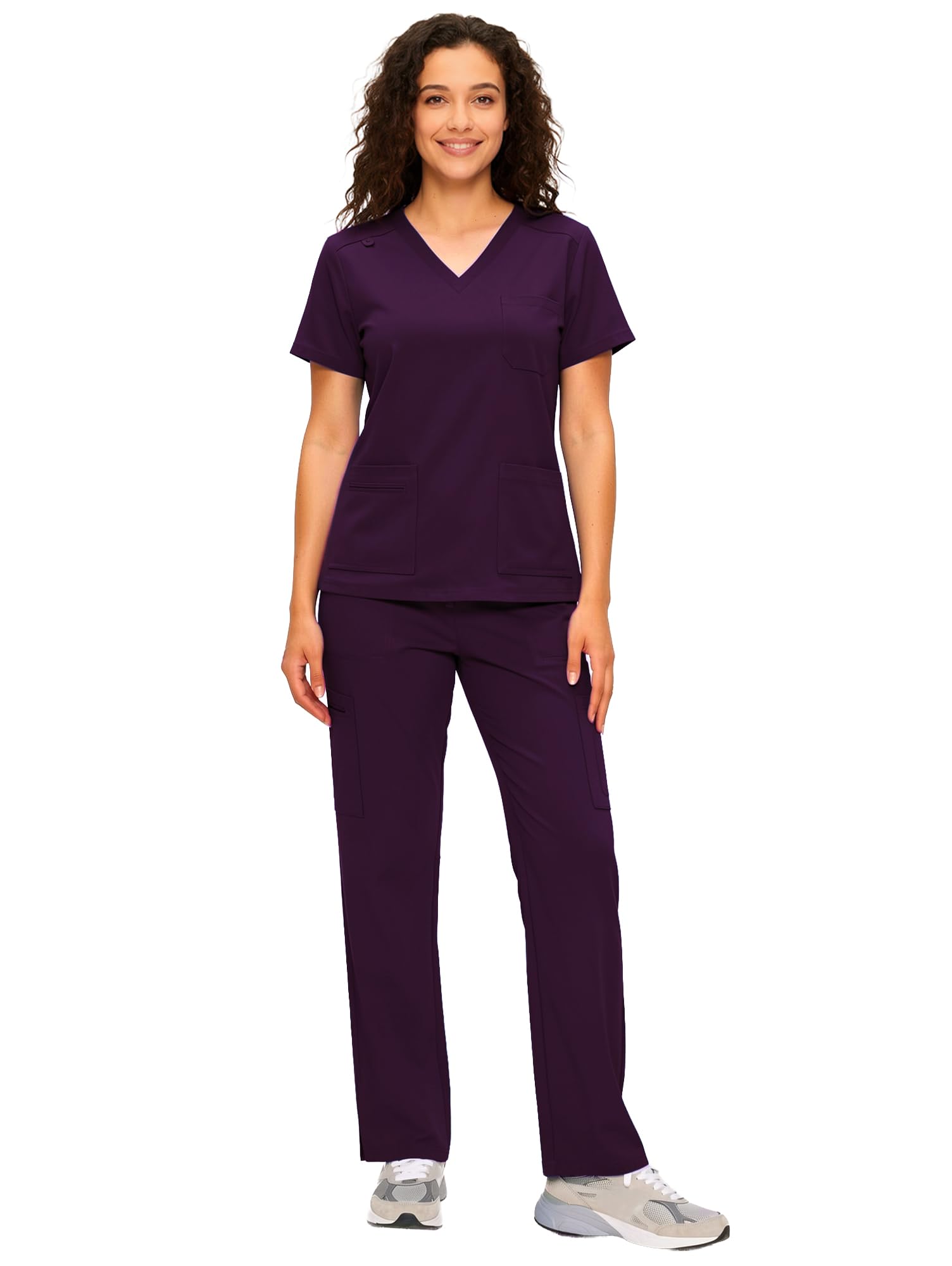 COZYFIT Scrubs for Women - V Neck Top & Cargo Straight Pants 12 Pockets | Water 