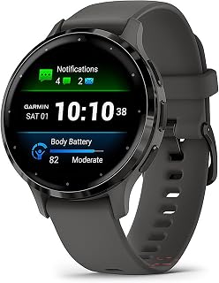 Garmin Venu 3S (Refurbished) Slate Stainless Steel Bezel 1.2-Inch AMOLED Touchscreen Display Smart Watch with 41mm Pebble Gray Case and Silicone Band, 010-N2785-00