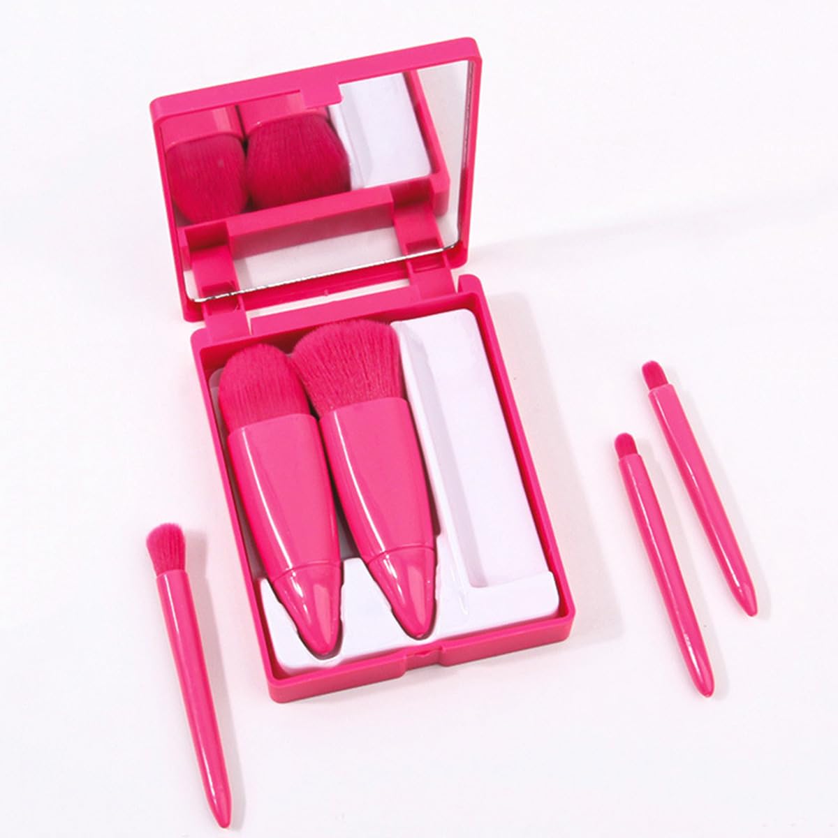 5 Pcs Mini Travel Makeup Brushes Set Easy to Take Makeup Brushes with Mirror, Po