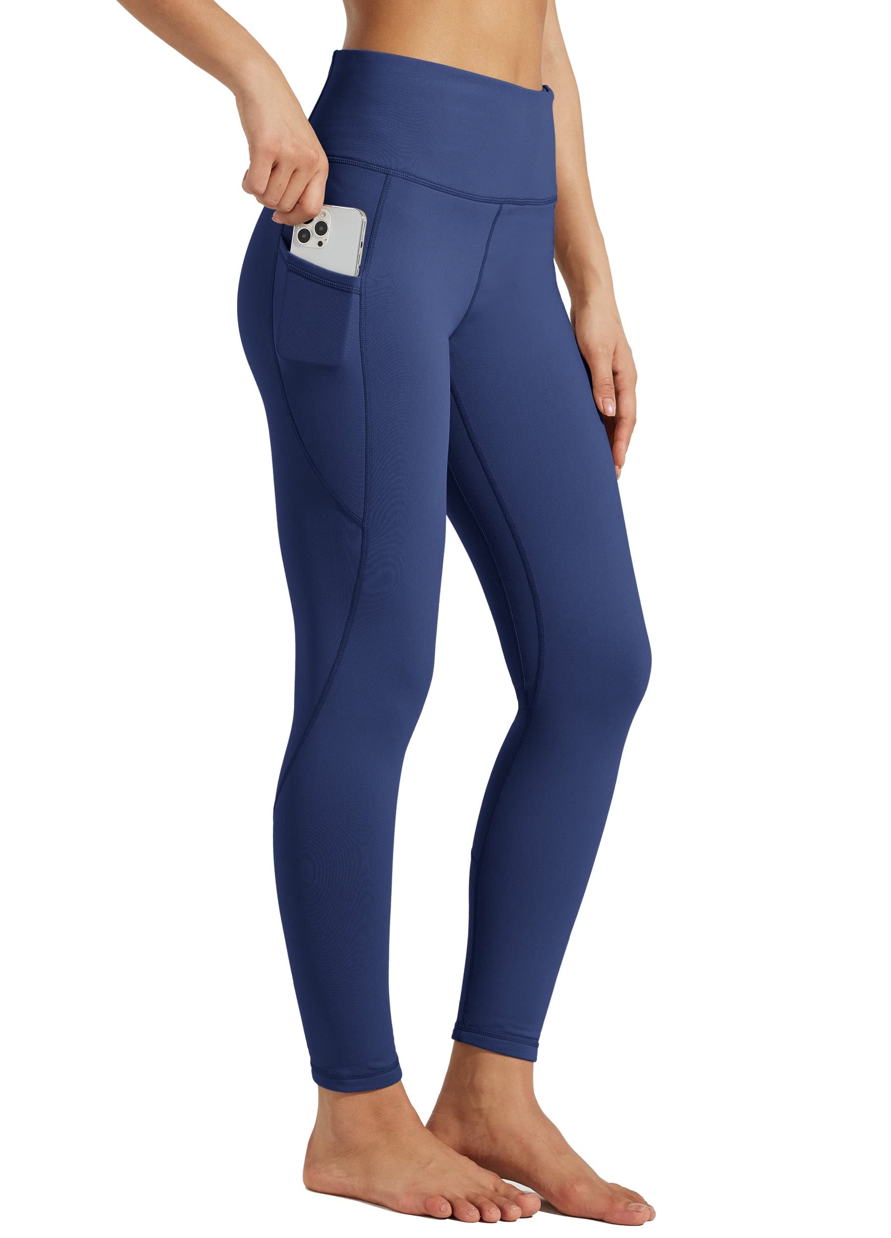 Willit - Mallas de yoga con forro polar para mujer, con bolsillos, color azul ma