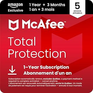 McAfee Total Protection 2026 | 5 Devices | 15 Month Subscription with Auto-Renewal | Cybersecurity software includes Antivirus, Secure VPN, Dark Web Monitoring | AmazonExclusive | Online Code
