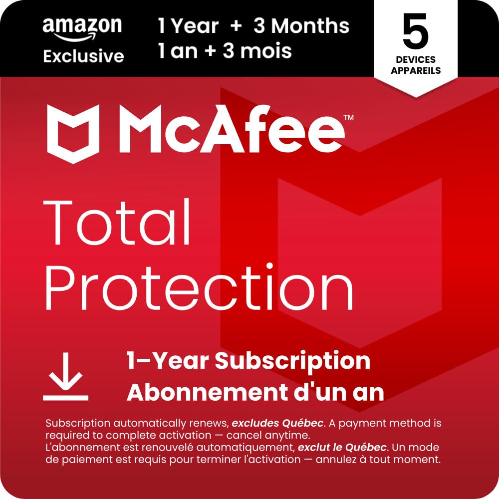 McAfee Total Protection 2026 | 5 Devices | 15 Month Subscription with Auto-Renew