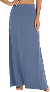 EXCHIC Women's Comfortable Elastic High Waist Maxi Skirt Boho Flared A-Line Long Yoga Skirts
