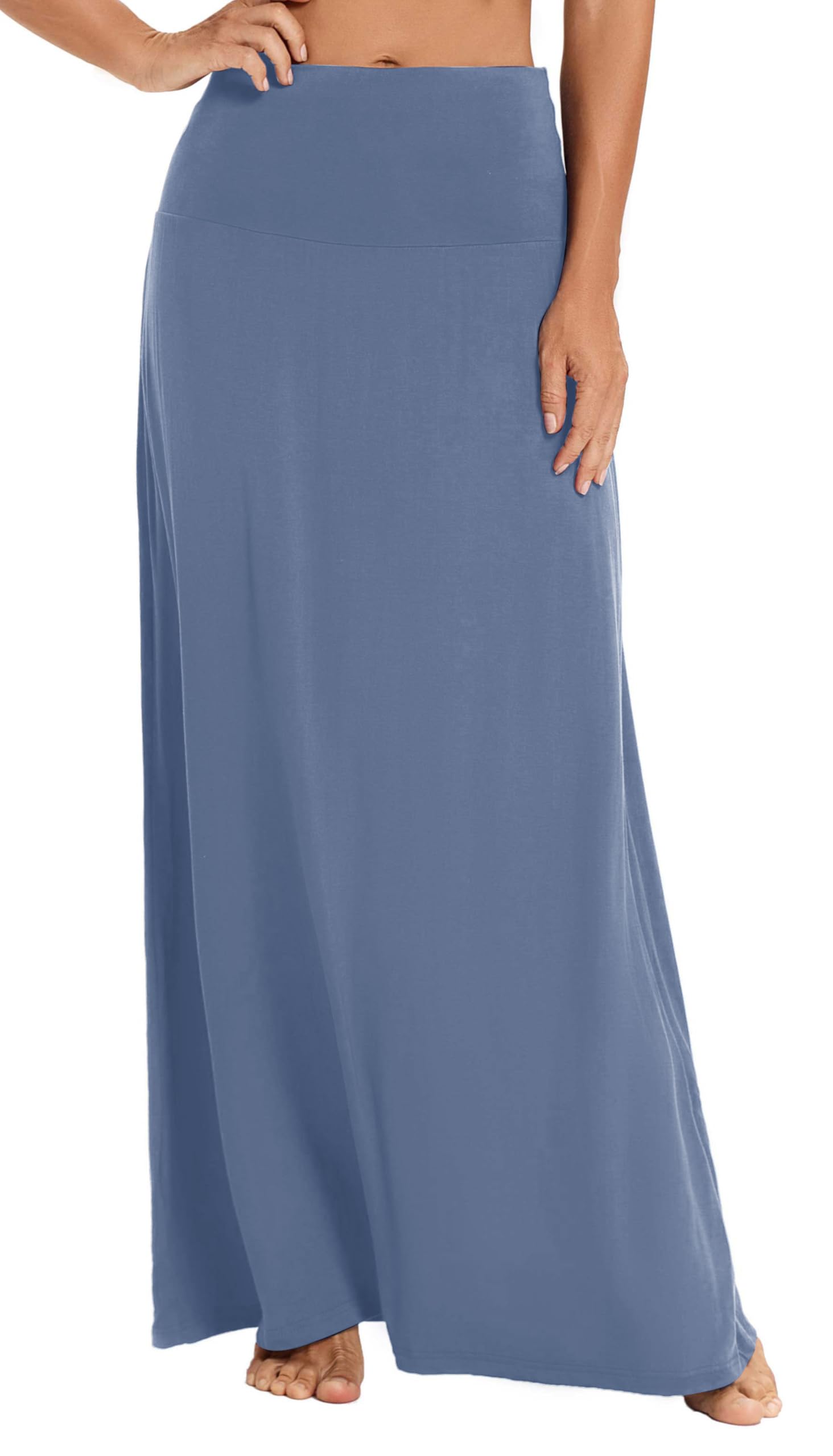 EXCHIC Women's Comfortable Elastic High Waist Maxi Skirt Boho Flared A-Line Long