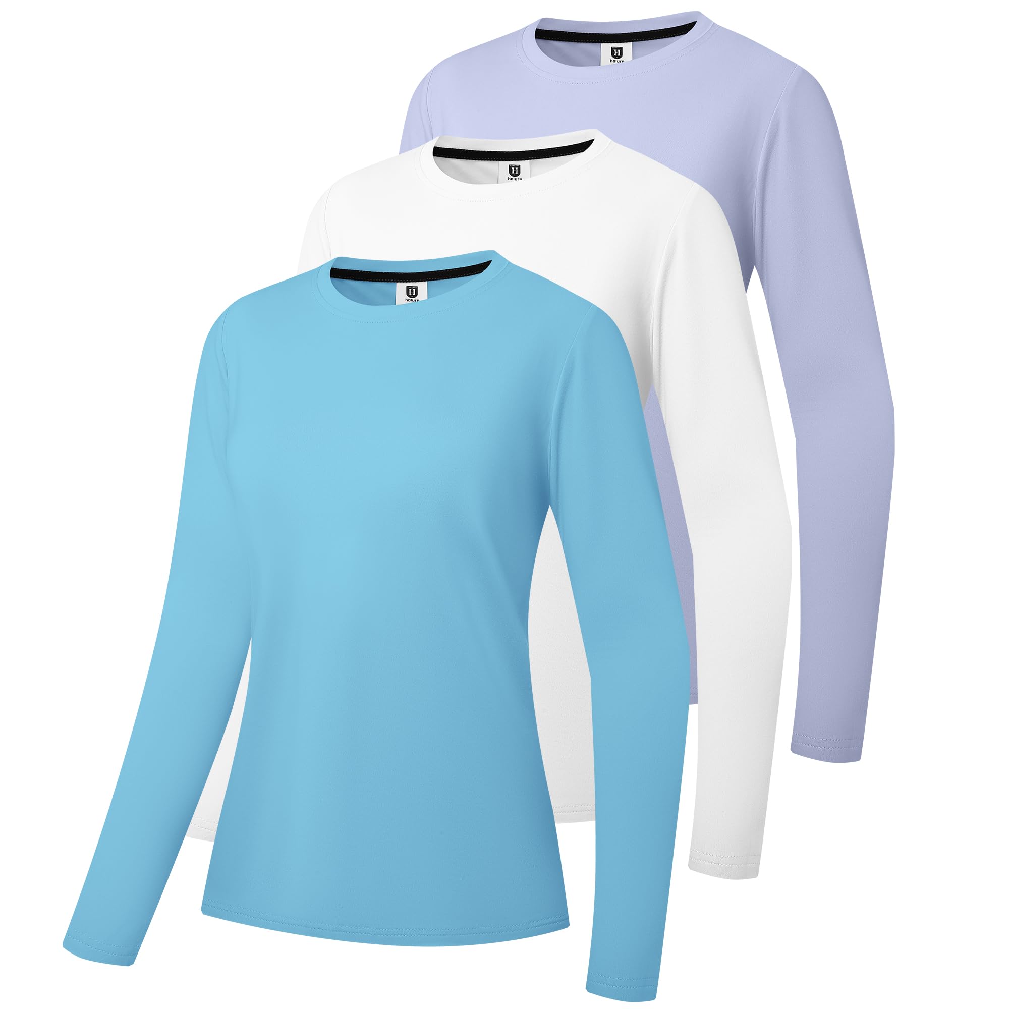 Pack of 3 Women's Sports Shirts Long Sleeve Breathable T-Shirts, U-Neck, Hiking 