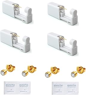 YWDKJGS Ear Piercing Kit, 4 Pack Self Piercing Gun with 4mm Stud Earrings | Hypoallergenic Surgical Stainless Steel Gold Studs, Disposable Home Earring Piercings Gun Kit, Safe Ear Piercer Set Tool