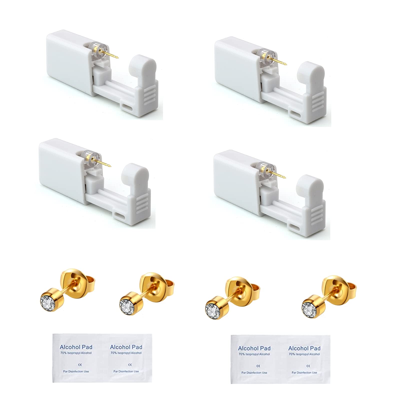 YWDKJGS Ear Piercing Kit, 4 Pack Self Piercing Gun with 4mm Stud Earrings | Hypo