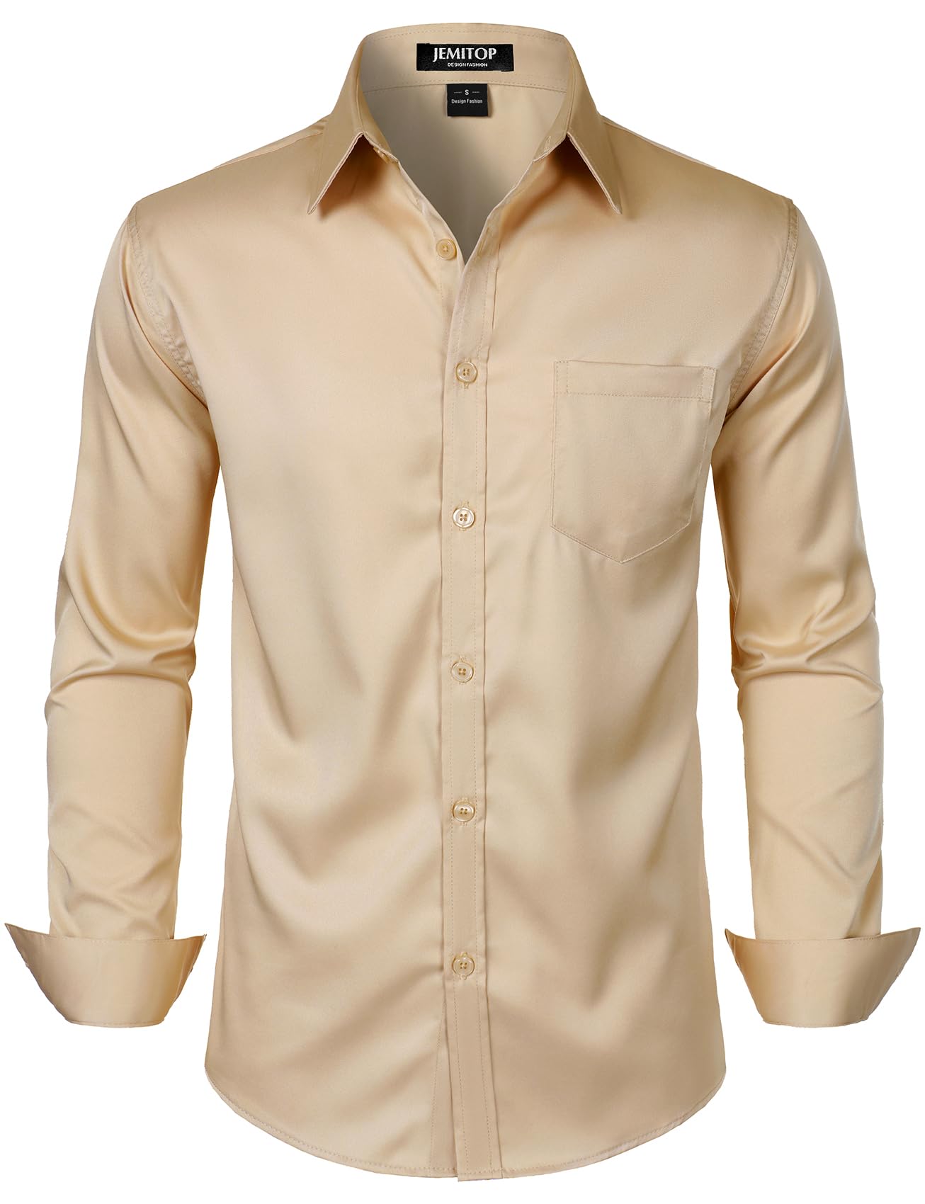 JEMITOP Men's Stretch Slim Fit Dress Shirts Formal Wedding Prom Business Long Sl