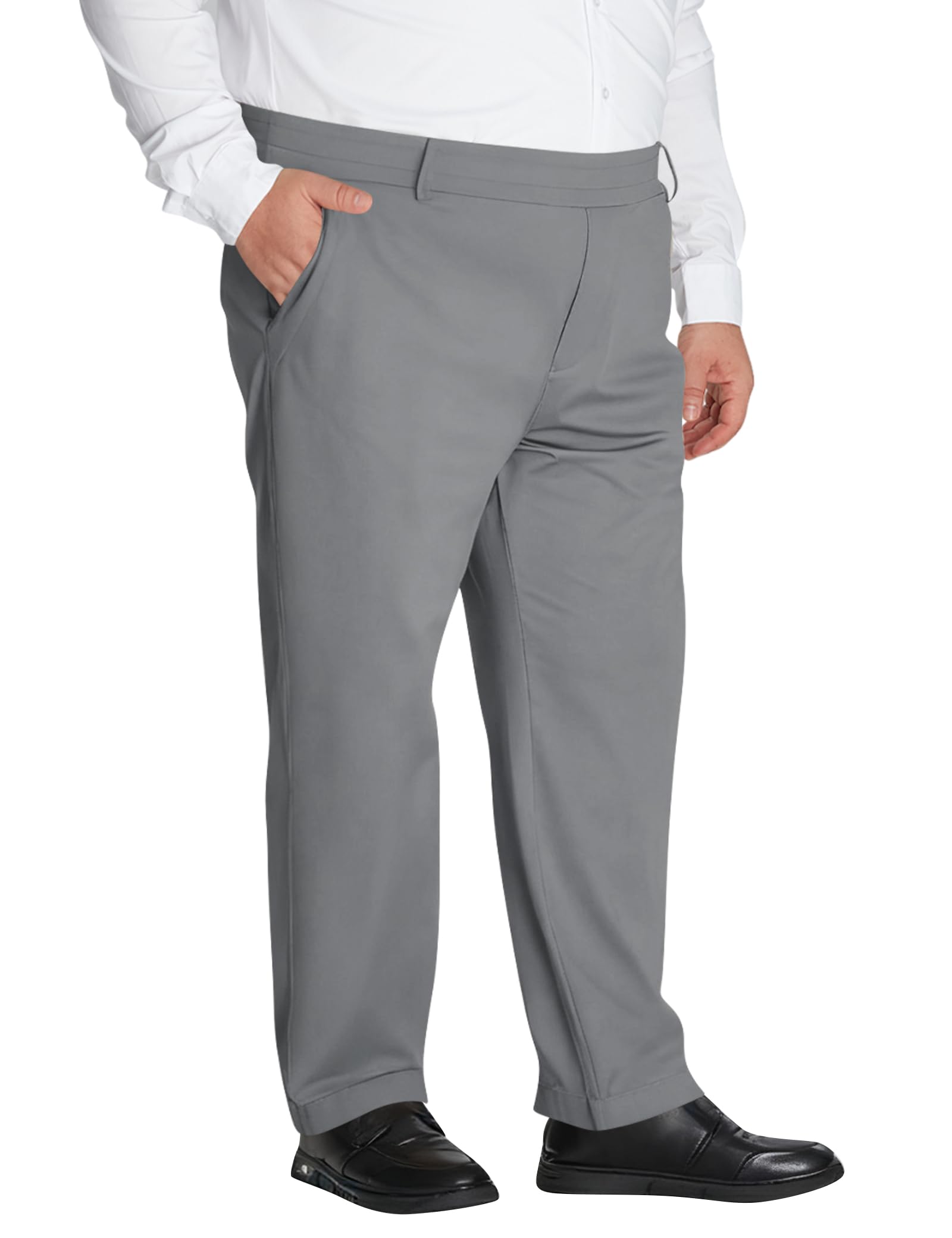 Idtswch Mens Big and Tall Full Elastic Waist Pants Stretch Slacks Casual with Zi