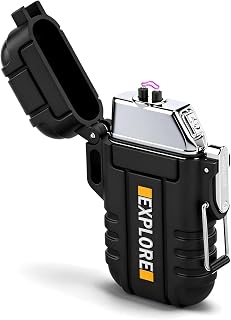 Gifts for Men Him, Electric USB C Rechargeable Plasma Lighter, Waterproof Windproof Survival Lighter for Camping, Hiking, Outdoor Tactical Gear, Cool Lighter Gift for Men Birthday Anniversary