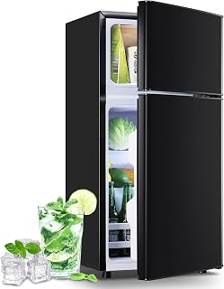 DEMULLER 2.4 Cu.Ft Small Refrigerator with Freezer Mini Fridge Removable Plastic Shelves Ideal for Apartment,Dormitory Black