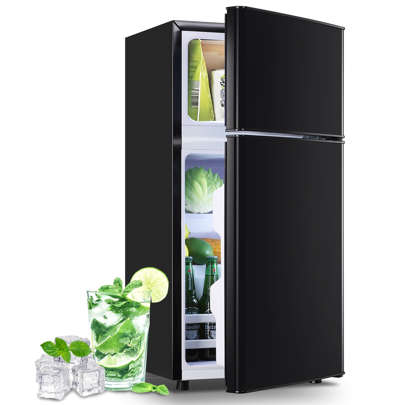 DEMULLER 2.4 Cu.Ft Small Refrigerator with Freezer Mini Fridge Removable Plastic