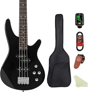 Bullstar Electric Bass Guitar 4 Strings Full-Size Standard Bass PB-Style Beginner Kit Black for Starter with Gig Bag Guitar Strap and Guitar Cable(PJ-Black)