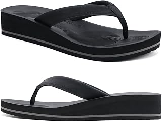 COFACE Women's Elegant Flip Flops Leather Fashion Flip Flops with High Wedge for Summer Sea Beach and Pool