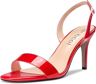 Aachcol Women's Stiletto Mid High Heel Sandals Back Strap Ankle Strap Slingback Round Open Toe Dress Shoes Office Party Wedding Varnish 8 cm