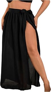 Women Bowknot Mesh Thigh Slit Maxi Skirt Beach Skirt