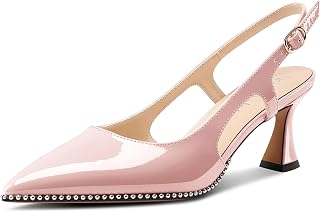 NobleOnly Women's Closed Toe Pointed Toe Medium Kitten Heel Slingback Pumps Buckle Closure Dress Casual Slip-on Shoes 6.5 CM Heels