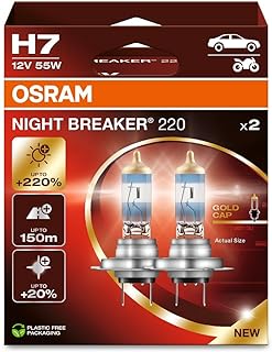 Osram Night Breaker 220, H7, +220% More Brightness, Halogen Headlight Bulb, 64210NB220-2HB, Folding Box (2 Lamps)