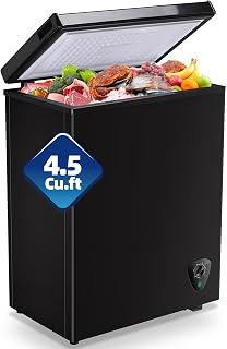 TACOOL 4.5 Cu.ft Deep Freezer Small Chest Freezer Black Bottom Wheels | Small Freezer with Top Open Door 7 Gear Mechanical Temperature Control 2 Storage Baskets Metal Hinges Manual Defrost