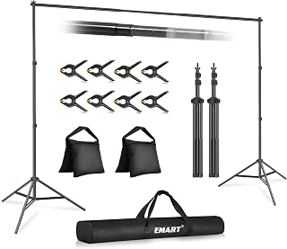 EMART Backdrop Stand 10x7FT Adjustable Back Drop Stand for Party Photoshoot | Background Stand Backdrop with 8 Clamps, 2 Sandbags for Photography, Wedding, Baby Shower, Events Decoration, Photo Studio