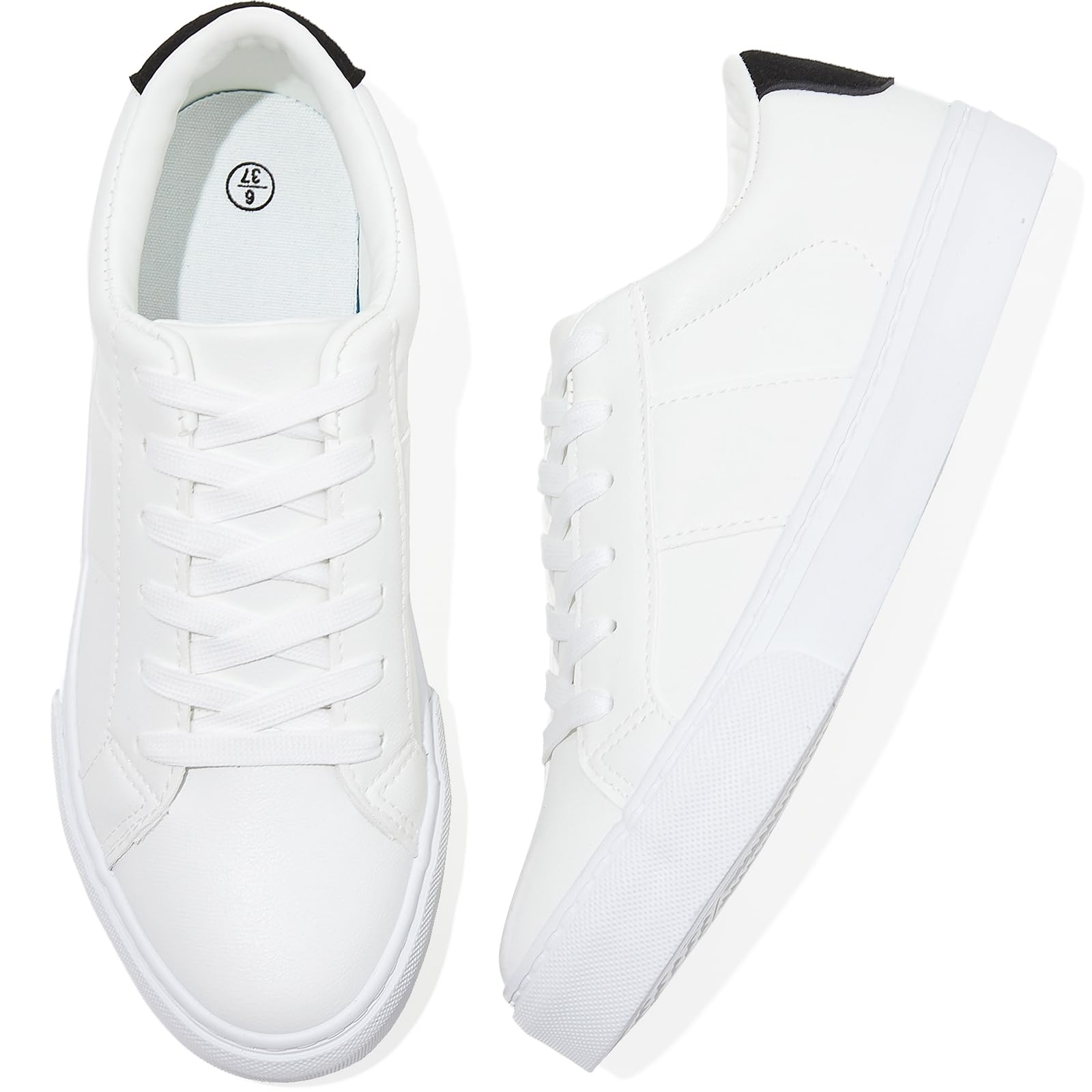 Adokoo fashion sneakers for women PU leather casual shoes white sneakers low top