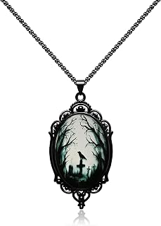 Trinckle Gothic Necklace as Goth Accessories for Halloween Costume Jewelry | Gothic Jewelry, Witch Necklace, Black Choker Goth Gifts, Raven Vampire Pendant, Punk Grunge Accessories, Halloween Gifts