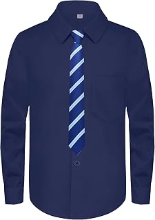 Boys Long Sleeve Button-Down Dress Shirts with Tie: 2 Fabrics (Stretch/Standard) & 2 Fits (Regular/Husky)