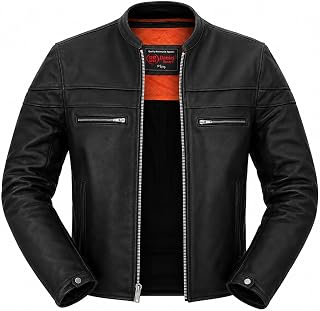 Daniel Smart Veste de moto en cuir noir avec col mandarin et poches intérieures pour homme