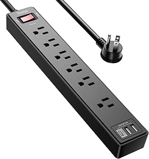Yintar 6Ft Surge Protector Power Strip with 6 Outlets & 3 USB Ports, Black | 6 Feet Flat Plug Extension Cord with Multiple Outlets for Home, Office, Dorm Essentials, 1680 Joules, ETL Listed