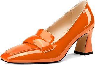 Castamere Women's Chunky Mid Width Square Heel Pointed Pumps Slip-on Office Dress Loafers Shoes 7CM Heels
