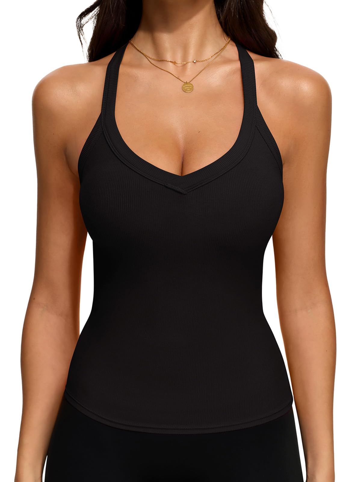 REORIA Womens Workout Tank Tops V Neck Racerback Going Out Crop 2025 Trendy Top 