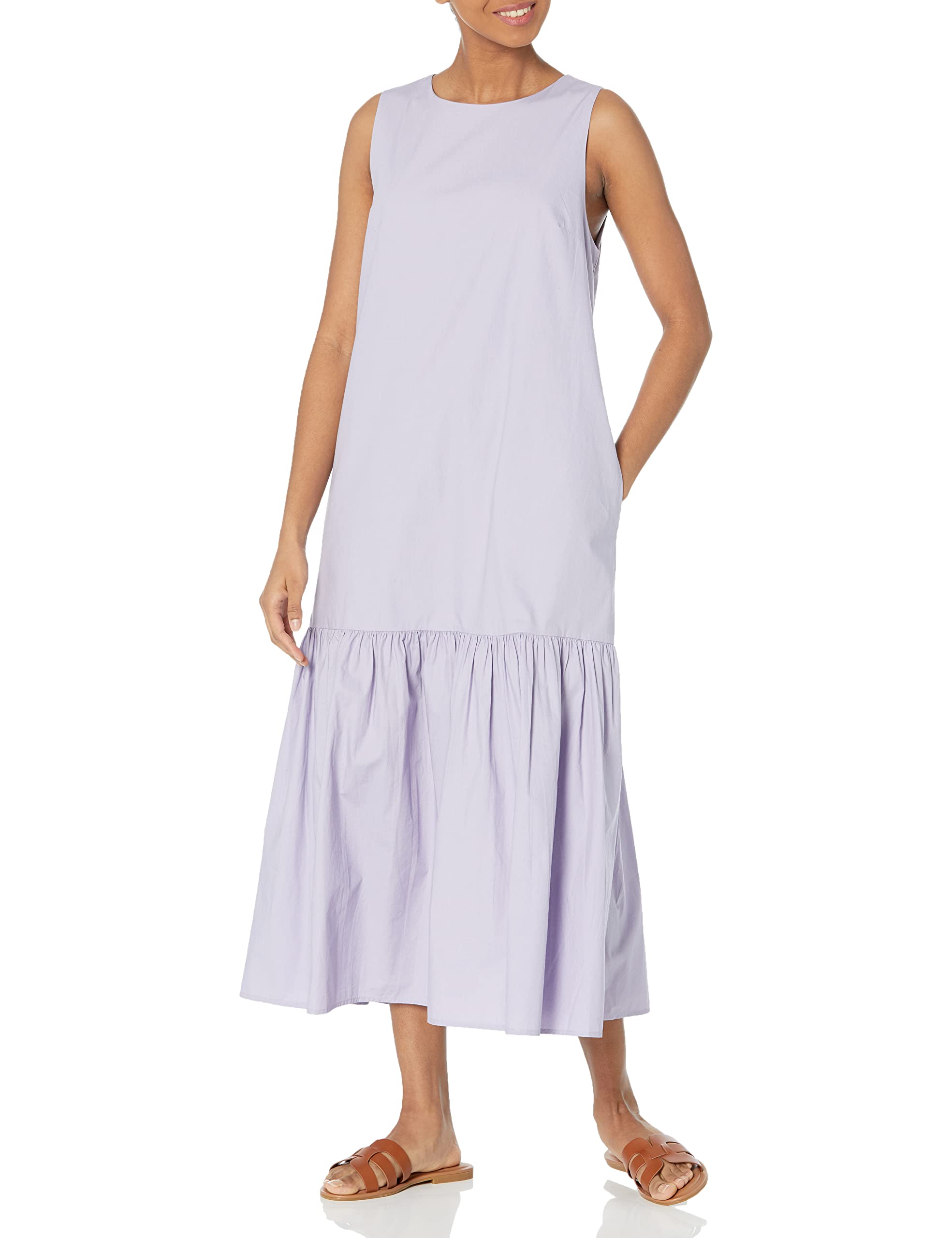 Amazon Brand - Women's Ilana Loose Sleeveless Wide-Hem Poplin Maxi Dress by The 