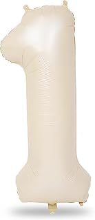 40 Inch Beige Number 1 Balloon for 1st Birthday Decoration, Large Self Inflating Cream Foil Number Balloons 0-9 for Boys Girls, White 1 Helium Balloons for Fun to be One Party Anniversary Supplies