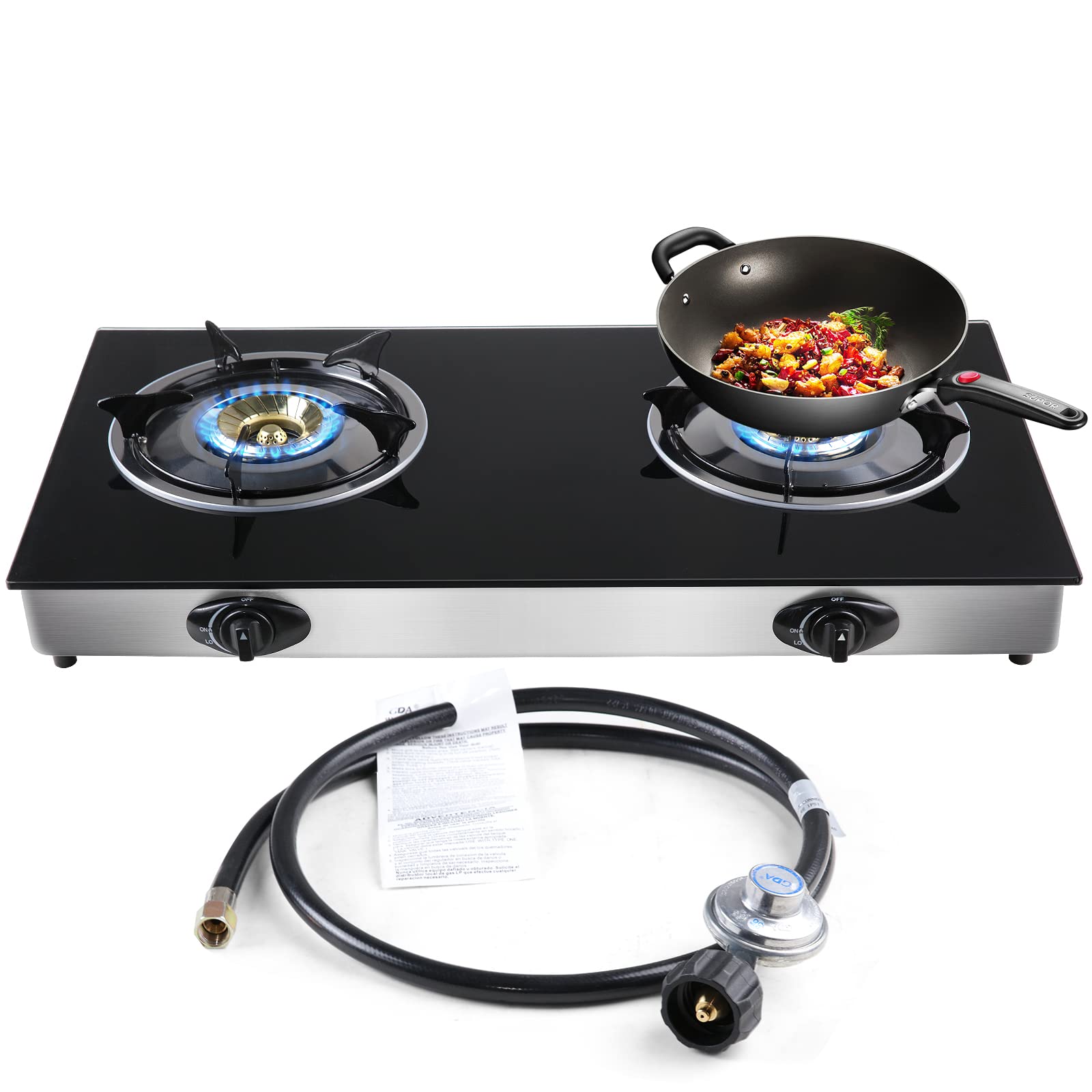 forimo Propane Gas Cooktop 2 Burners Gas Stove portable Tempered Glass Double Bu