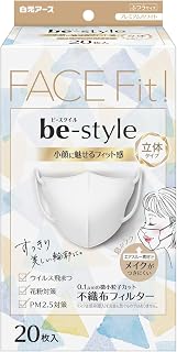 B-Style Hakugen Earth 3D Mask, Regular Size, Premium White, 20 Pieces, JIS Standards Compliant, Wide Ear Straps for Ear Pain Relief, Makeup Resistant, Non-Woven Fabric, Hay Fever 3D Mask