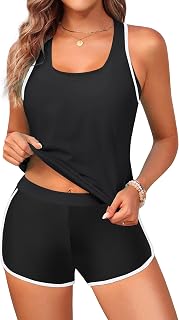Yonique Women's 3 Piece Athletic Tankini Swimsuit with Shorts Swim Tank Tops with Sports Bra and Boyshorts Swimsuits